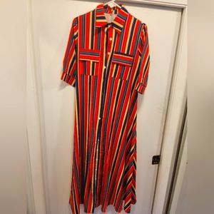 Long Multicolored striped maxi button-down dress